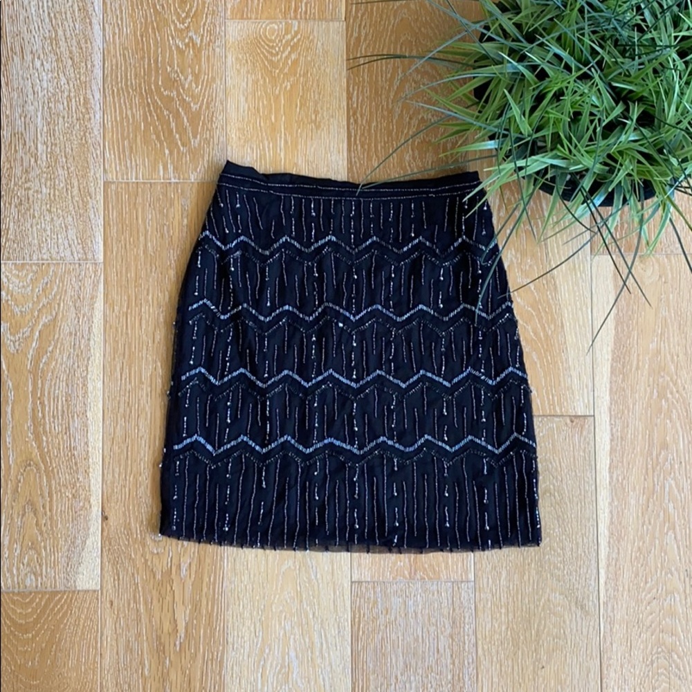 Black Beaded and Sequined Mesh Mini Skirt NWT